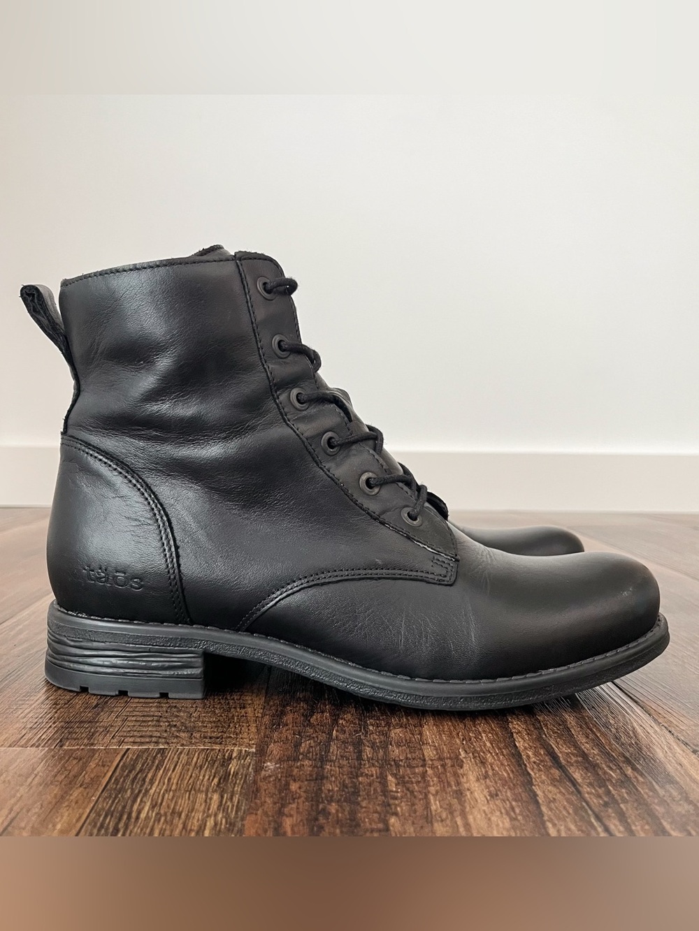 Taos Boot Camp Leather Combat Boot Zip & Lace Up Lined Size 8-8.5 EU 39 Black